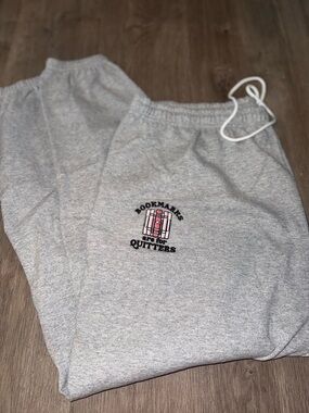 Grey Sweatpants with 'Bookmarks Are For Quitters' Embroidery - 3XL